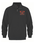 Black hoodie with a logo on the chest against a white background