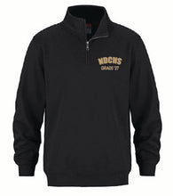 A black quarter-zip sweatshirt with 'NDCHS GRADUATES 2027' embroidered in gold on the left chest, displayed on a solid white background.