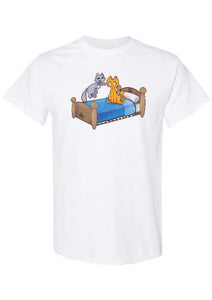 Tabletop Bellhop Cats Jumping on a Bed Tshirt