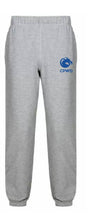 Grey sweatpants with 'CPWD' logo on a white background