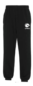 Black sweatpants with 'CPWD' logo on a white background