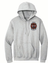 Gray hoodie with 'Ocean Wave Fire Company' text and logo on a white background