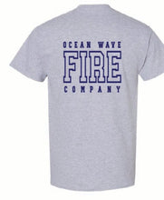 Light grey t-shirt with 'Ocean Wave Fire Company' text and logo on a white background