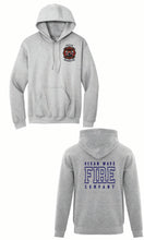 Gray hoodie with 'Ocean Wave Fire Company' text and logo on a white background